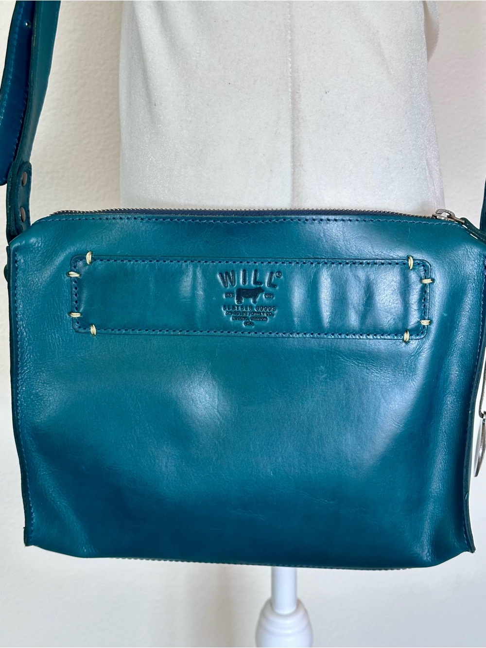 Will Leather Goods Teal Blue Leather Crossbody Bag